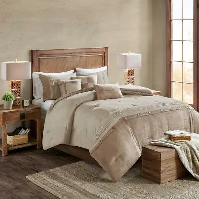 Chic 7pc Textured Shades Of Tan Microsuede Comforter Set AND Decorative Pillows • $151.99