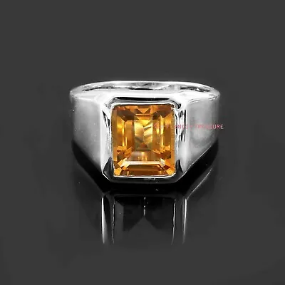 Natural Citrine Gemstone With 925 Sterling Silver Ring For Men's#0998 • $95