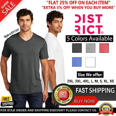 District Mens Perfect Tri-Blend Soft Comfort Casual V-Neck T-Shirt - DT1350 • $8.74