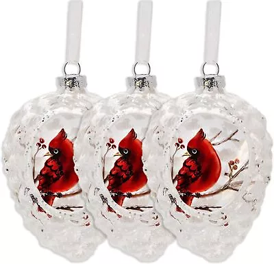 Cardinal Christmas Ornaments - Set Of 3 Glass Ornament Pinecone Shape - Cardi... • $23.45