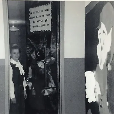 Vintage 1965 Black And White Photo Teacher Classroom Door Elf Christmas Decor • $6.69