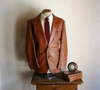 Men's Leather Blazer Genuine Soft Lambskin Real Leather Sport Coat Jacket Brown • $99.99