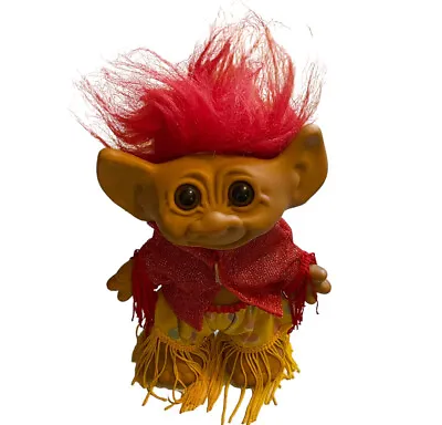 VTG Uneeda Wishnik Rock Star Hippie Troll Doll 8  Red Hair Horseshoe Feet • $18.87