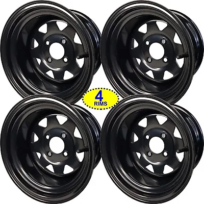 GOLF CART 12 X7  8-SPOKE BLACK STEEL OFFSET WHEELS / RIMS (SET OF 4) P36 -35.8 • $169.95