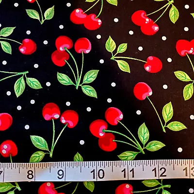 CHERRIES Fruit Novelty Fabric 100% Cotton FQ HY BTY By The Yard Food • $2.95