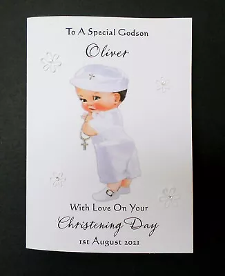£2.59 • Buy Handmade Personalised Christening Card Godson Grandson Son Nephew
