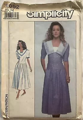 VTG UNCUT Simplicity 9092 Misses Dress Sewing Pattern Sz 14 • $4.75