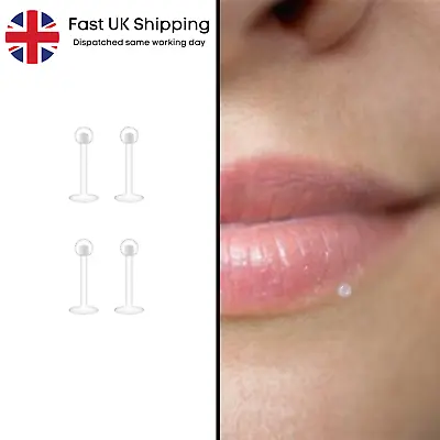 £3.99 • Buy Invisible Lip Labret Clear Plastic Screw On Stud. Small Lip Piercing.