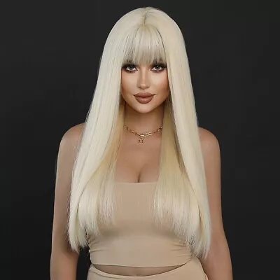 Synthetic Wigs Platinum Blonde Long Straight Fake Scalp Heat Resistant Hair • $19.99