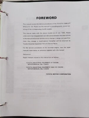 $77.97 • Buy TOYOTA 6FGCU15 - 30 FORKLIFT Service Repair Shop Workshop Manual 