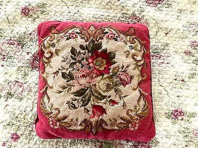 Vintage Antique Needlepoint Floral Pillow  15”X15” • $32.99
