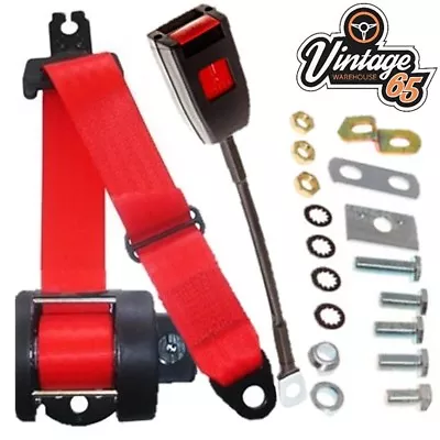 Vintage Warehouse Front 3 Point Approved Automatic Inertia Lap Seat Belt Kit Red • $321.12