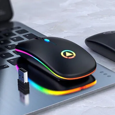 2.4GHz Wireless Optical Mouse USB Rechargeable RGB Cordless Mice For PC Laptop • $7.75