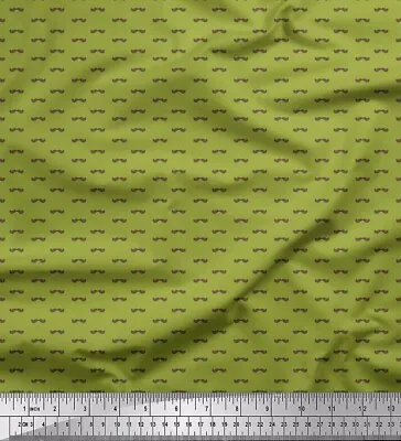 Soimoi Green Cotton Poplin Fabric Mustache Face Printed Fabric 1-7bS • $9.64