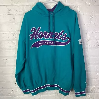 Vintage Starter Charlotte Hornets Hoodie Sz Large 90's Basketball NBA Sweatshirt • $59.95