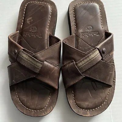 Mens Size 8 M Timberland Brown Leather Flip Flop Sandals Slides Shoes 69500 • $18.49