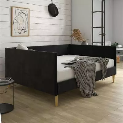 DHP Franklin Mid Century Upholstered Daybed Full Size In Black Velvet • $352.47