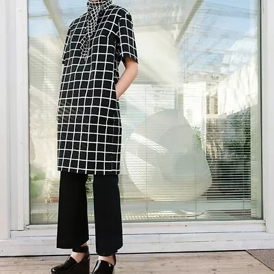 Marimekko Charlotta Dress Short Sleeve Windowpane Grid Black White Size 38 • $99.99