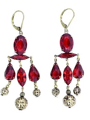 Stunning Vintage Retro Style  Red Crystal Chandelier Earrings • £2.99