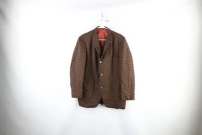 Vintage 50s Rockabilly Mens 40R Wool Plaid 3 Button Suit Jacket Sport Coat USA • $75.96