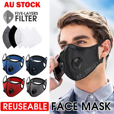 $6.29 • Buy Face Mask Reusable Washable Anti Pollution PM2.5 Two Air Vent With Free Filters