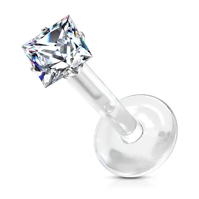 £4.09 • Buy Square Crystal Helix Tragus Labret Ear Bar 2 Or 3mm In Bioflex Push Fit Design