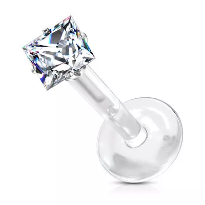 £4.19 • Buy Square Crystal Helix Tragus Labret Ear Bar 2 Or 3mm In Bioflex Push Fit Design