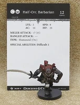 D&D Miniatures HALF-ORC BARBRAIAN # 26 (With Card) Wizkids 00907 • £3.99