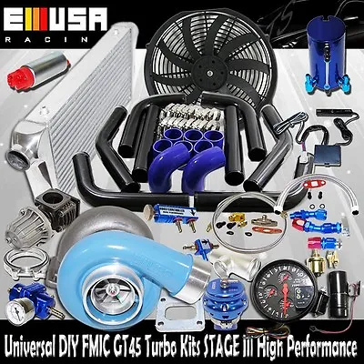 DIY Universal BLUE EMUSA GT45 Turbo Kit FMIC High Performance STAGE III • $879.99