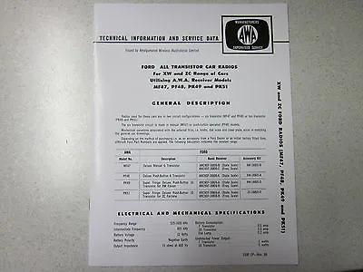 Ford Falcon XW XY Super Fringe Radio AWA Service And Data Manual • $14.95