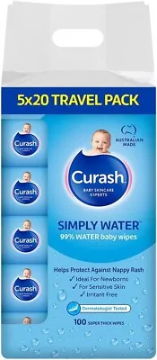 5x 20 Pack Curash Simply Water Super Thick & Soft Baby Wipes For Sensitive Skin • $15.79