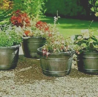 2 EXTRA LARGE 15  SILVER Plant Pot Outdoor Garden Flower Round Plastic Planter  • £0.99