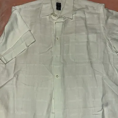 STOP  Men's Linen Casual Button Shirt Short Sleeve White Size Large • $14.95