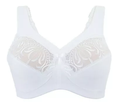 Glamorise MAGIC LIFT Bra 42F (WIDE-STRAPS) Wireless (FULL-FIGURE) Lace WHITE NEW • $20