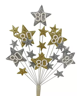 STAR CAKE TOPPER DECORATION SILV&GOLD:18th21st30th40th50th60th70th80th 90 • £11.99