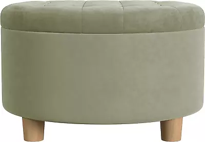 Home Decor | Large Button Tufted Velvet Round Storage Ottoman | Ottoman With Sto • $125.88