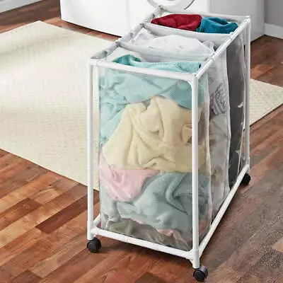 3 Bag Mesh Rust-proof Rolling Sorter Laundry Cart Removeable & Washable Bag US • $12.73