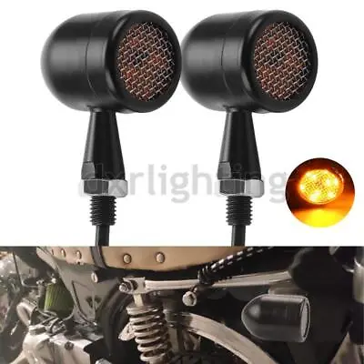 2PC Motorcycle LED Black Bullet Turn Signal Light Amber For Bobber Cafe Racer • $18.99