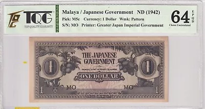 1942 Malaya 1 Dollar Pick#M5c  64 EPQ Choice UNC • $2.99