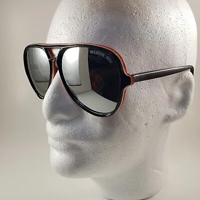 Vintage 70s Ski Aviator Mirrored Sunglasses Black White Red Mountain High • $19.95