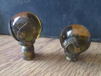 Pair Antique Yellow Glass Globe Ball Lamp Finials - Balls Match One Taller • $27