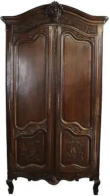 Armoire Antique Wardrobe French Provincial Carved Flowers Oak Wood • $2929