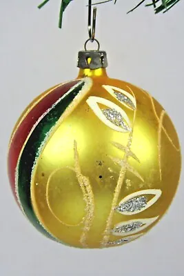 Vintage Blown Glass Glittered Pictured FLOWERS BALL Christmas Ornament Poland • $19