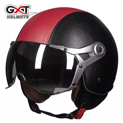 Vintage Motorcycle Helmet Open Face Half Helmet Top PU Leather Scooter Chopper • $137.03