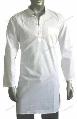 Mens Kurta White Mens Cotton Kurta Indian Traditional Ethnic Solid Pathani Styli • $18.49