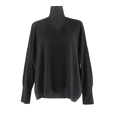J. Crew Black Cashmere V-Neck Boyfriend Sweater Medium Knit Long Sleeve Pullover • $65