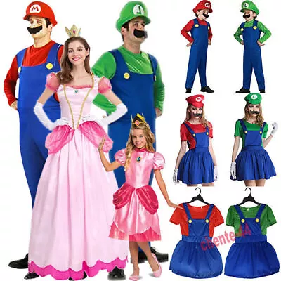 Super Mario Bros Luigi Princess Peach Costumes Halloween Dress-Up Kids Adults • £17.95