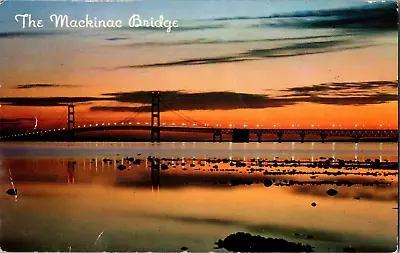 Postcard Mackinac Bridge Mackinaw City Michigan Chrome Postmarked 1958 • $4.99