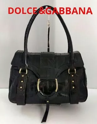 Dolce ＆ Gabbana Leather Shoulder Bag Handbag Black Leopard Gold Hardware • £148.94