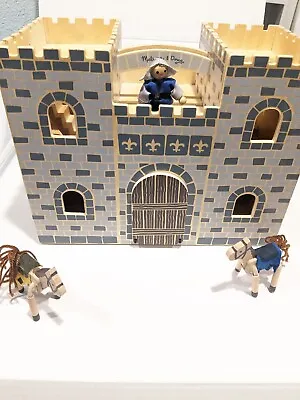 Melissa & Doug Fold And Go Wooden Castle Dollhouse With Wooden Doll And 2 Horses • $29.99